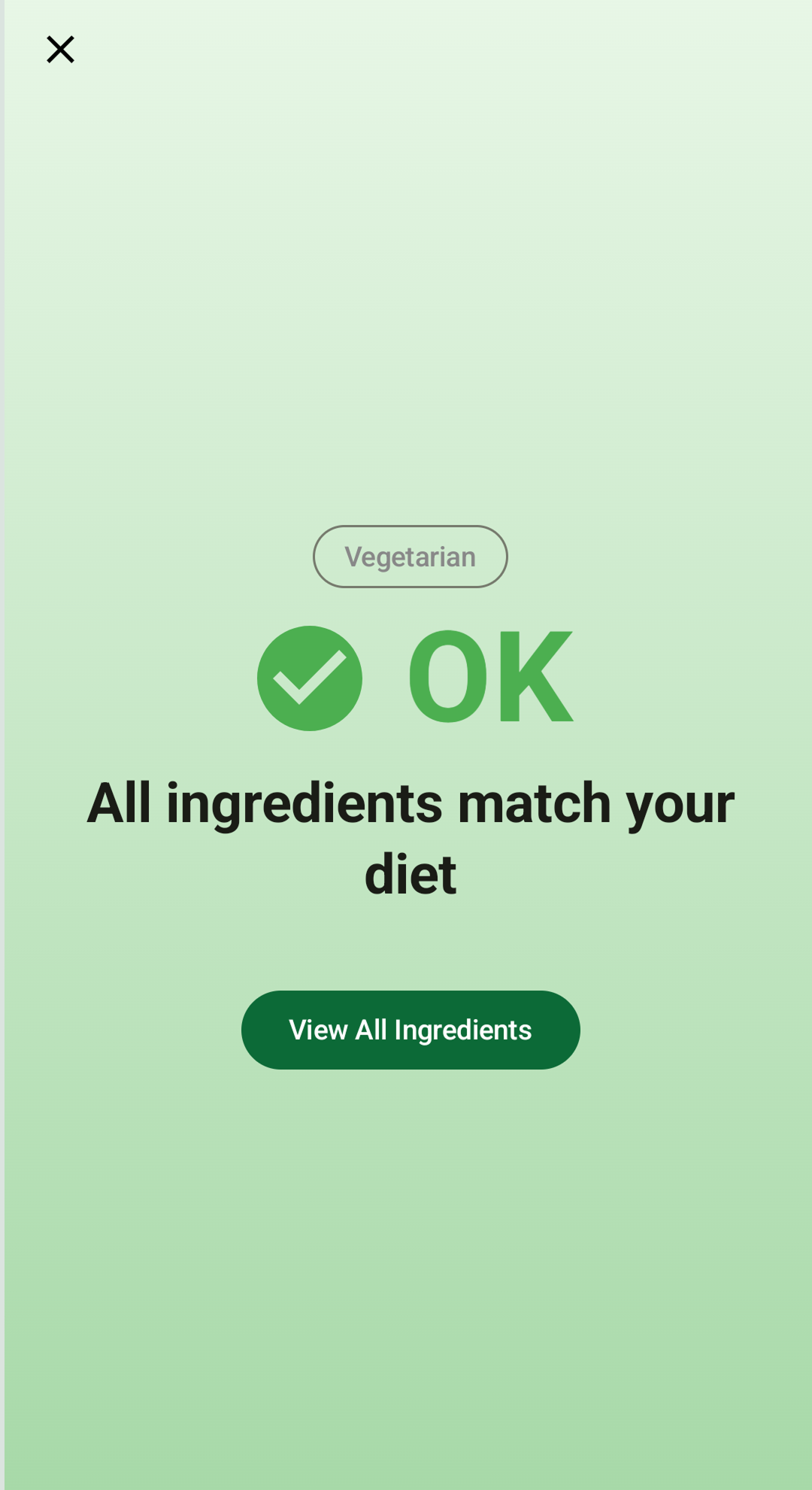 Foodfit Japan success screen showing product is safe for dietary restrictions